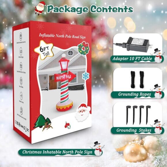 ⚡6FT Christmas Inflatables North Pole Road Sign Street Lamp Outdoor Decorations - Picture 6 of 6